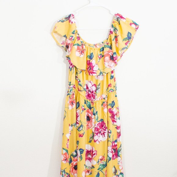 Band of Gypsies M Yellow and Pink Floral Button Tied Off Shoulder Viscose Hi-Low - Picture 8 of 14